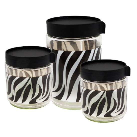 Picture of 3pc Zebra Glass Storage Jar - 350ml X2, 560ml